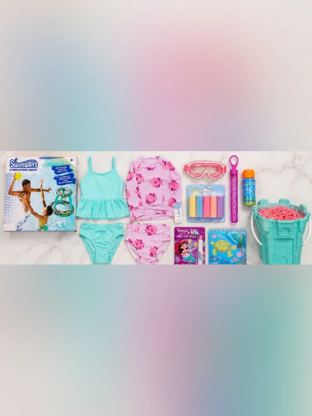 Girls Summer Swim Gift Bucket | 3T | Pool & Beach Gift Set | Gift Ready